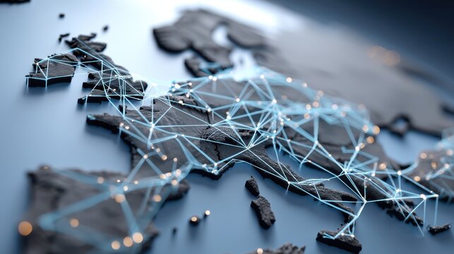 Network diagram visualization digital infrastructure on a blue background for clarity - Powered by Adobe