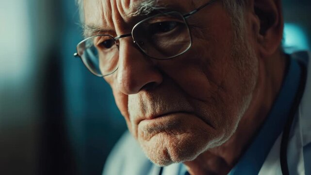 Portrait of a senior man with glasses, contemplative expression, grey hair and beard. - Powered by Adobe