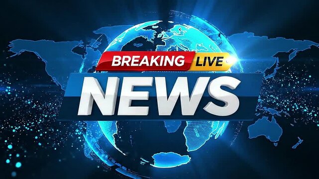 Breaking News Template intro for TV broadcast news show program with 3D breaking news text and badge, cyber and futuristic style