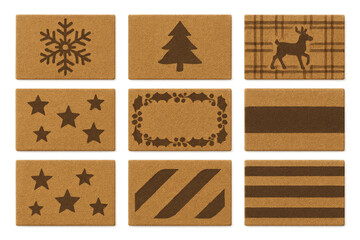 Holiday-themed coasters featuring winter designs like snowflakes, trees, and plaid patterns for festive gatherings