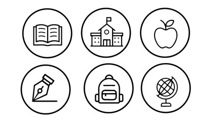 Line icon set school education supplies concept. Minimal outline learning elements stationery classic style. Online courses websites apps. Thin stroke gradient background  illustration.