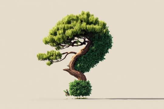 Unique tree shaped like a question mark on neutral background