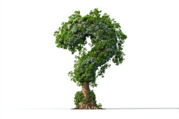 Nature-inspired question mark tree against white background
