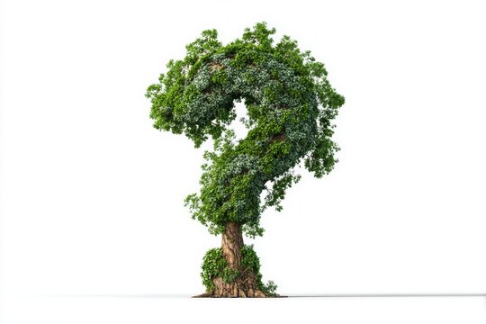 Nature-inspired question mark tree against white background