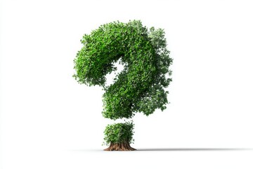 Tree shaped as a large green question mark symbolizing nature and curiosity