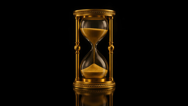 Isolated Golden Hourglass with Flowing Sand for Time