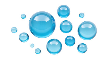 Translucent blue bubbles create visually appealing arrangement, showcasing various sizes and reflections. vibrant color adds refreshing touch