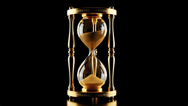 Golden Hourglass Isolated with Flowing Sand Isolated Golden Hourglass with Flowing Sand for Time