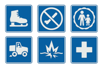 Important safety and regulatory signs for various activities in public spaces