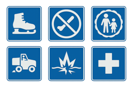 Important safety and regulatory signs for various activities in public spaces
