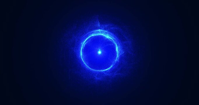 In the depths of space, an abstract star twinkles in the form of a shining energy ball, shrouded in a whirlwind of blue energy flows. Its dark core contrasts with a bright halo, creating the feeling o