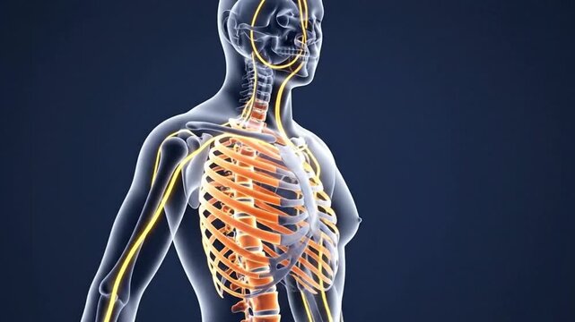 3D Animation of Human Anatomy Showing Skeleton and Nervous System in Motion. Medical and Scientific Visualization of Bones and Nerves.