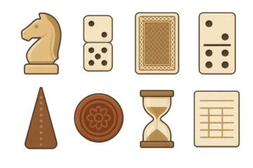 Various classic board game pieces displayed together, showcasing different shapes and functions for entertainment and play