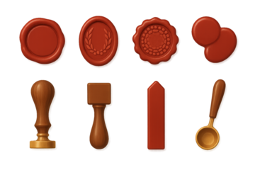 Different types of wax seals and stamps for crafting projects and stationery design