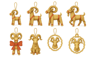 Decorative straw goat ornaments for celebration in vibrant colors and charming designs