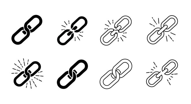 Broken and Intact Chain Link Icons Connection & Security