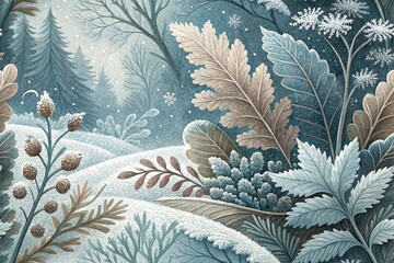 Seamless pattern of frosty botanicals: