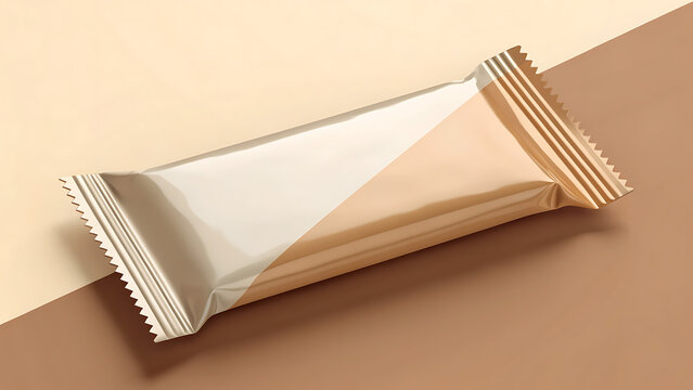 Shiny snack bar wrapped in foil on a twotone background, perfect for a quick and convenient treat, adding a touch of freshness and delight
