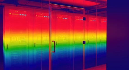 Vibrant rainbow data center server room showcasing technology infrastructure and network solutions for business
