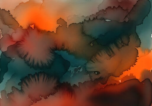 Abstract Alcohol Ink Background in Warm Orange, Red, and Cool Teal Tones