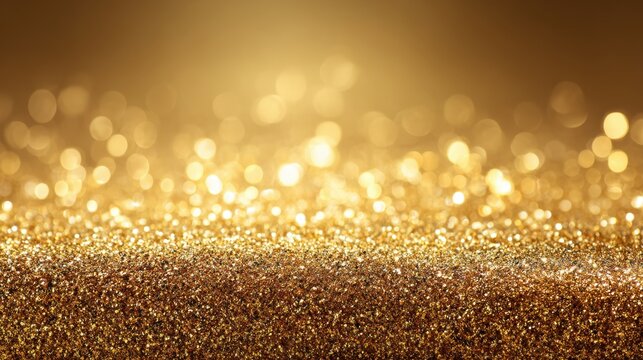 Shimmering Golden Glitter Background with Bokeh Effect Suitable for Celebrations, Parties, and Festive Occasions Full of Sparkle and Elegance