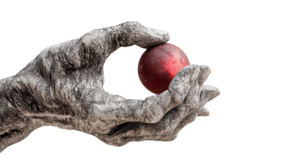 Stone Hand Holding Red Sphere, Abstract Sculpture