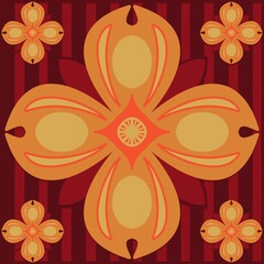 abstract floral background,orange curves ,painted create to flowershape, leaves, brown background in geometric patterns as sarong,fabric,tile,printed fabric,batik,tablecloth patterns.