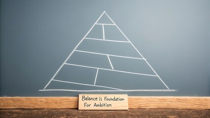 Minimal chalk sketch of a pyramid with text on a wooden board