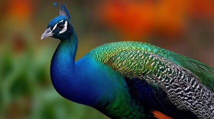 Indian peafowl showing its wonderful iridescent blue and green plumage
