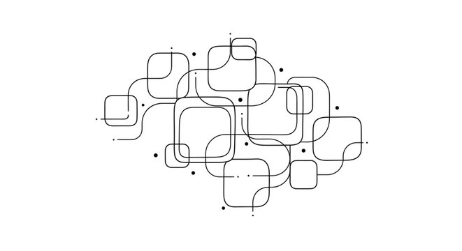 Abstract network of interconnected rounded squares and dots representing technology and connection.