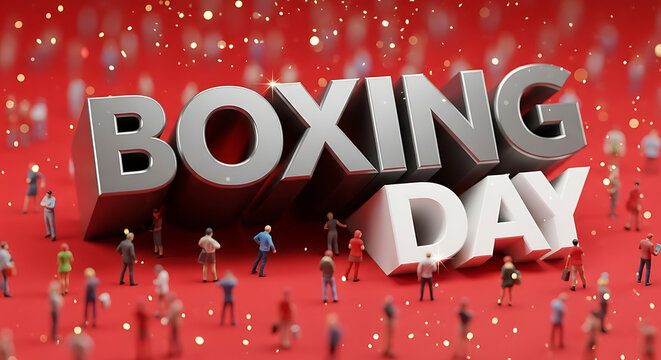 Get ready for Boxing Day sales and holiday shopping with this festive design featuring a crowd of people celebrating the season