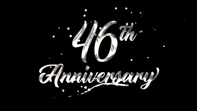 46th anniversary text animation in silver metallic effect. suitable for celebrating special occasions, invitations, anniversary cards and social media. Includes alpha channel for any background.