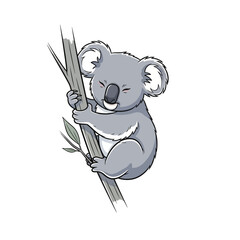 Cute koala bear resting on a tree branch in nature.