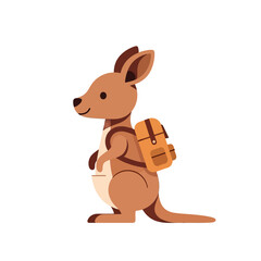 Cute kangaroo with backpack ready for adventure and travel.