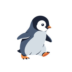 Cute penguin walking forward on white background.