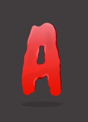 Red alphabet font A ,cute funny character for kids , A vector image, red jelly alphabet a to Z