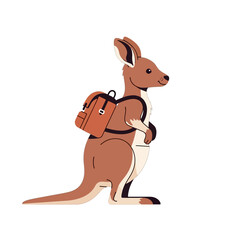 Kangaroo with backpack ready for adventure and travel.