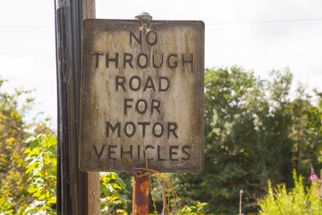 Vintage English No Through Road Sign for Motor Vehicles