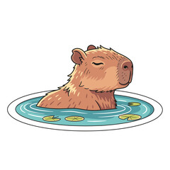 Relaxed capybara enjoying a refreshing bath in the water.