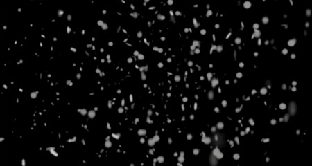 Realistic falling snow particles on black background isolated snowfall overlay effect, falling snow flakes