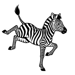 Zebra leaping with joy in black and white illustration.