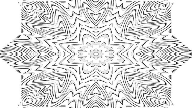 Hypnotic black and white animated kaleidoscope pattern. Abstract, complex mandala rotation for background, VJ loops, and meditation visuals. . Digitally generated image.