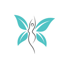 Butterfly Girl with Wings Leaf for Wellness Woman Healthy Life Nature Nutritions logo design vector template