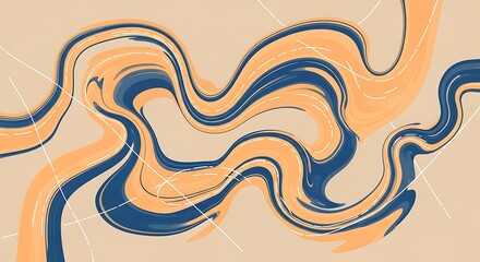 Fluid Strokes of Peach and Navy Paint Create an Abstract Illustration