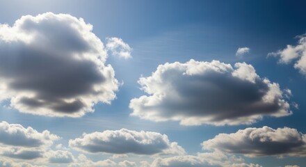 Obraz premium Beautiful blue sky filled with fluffy clouds creating a peaceful atmosphere view on a sunny day