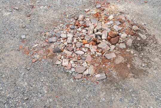 Structure building destruction rubble waste debris heap pile aerial view