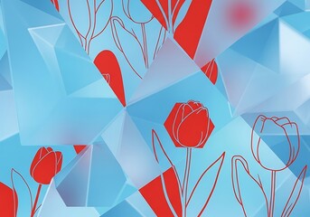 Geometric floral display featuring tulips and frosted polygonal shapes