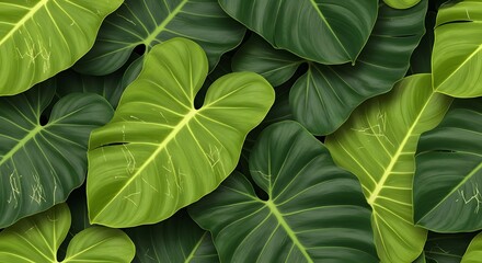 Lush Green Tropical Leaves Background Seamless Pattern Philodendron Foliage Texture
