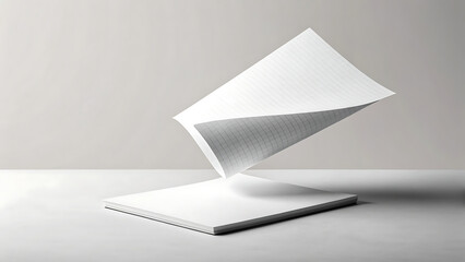 A minimalist composition featuring a white paper sheet gracefully suspended above another, set against an isolated on white background, creating a sense of lightness