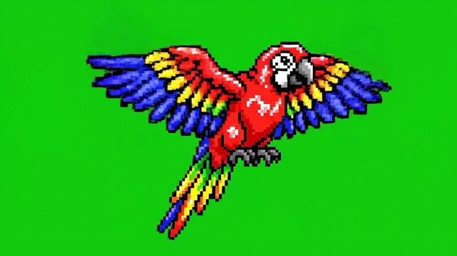 Colorful Parrot Spreading Wings Animation on Green Screen Background.